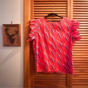 Nooworks Ruffle Top Knives Print XL NWOT